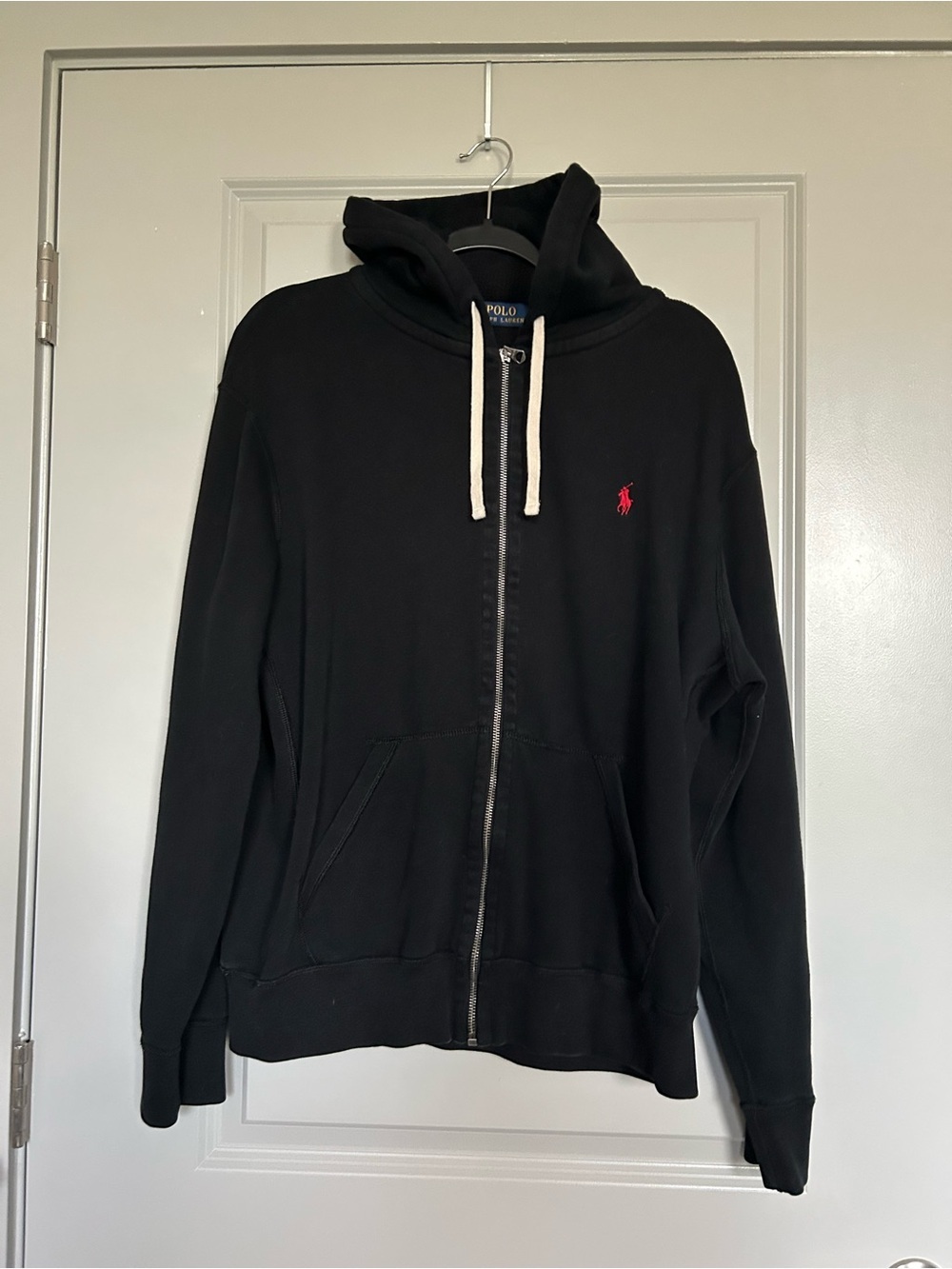 Ralph Lauren Black Zip-Up Hoodie with Red Pony
